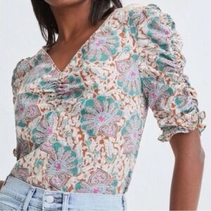 Veronica Beard Henrieta Paisley Ruched Silk Blouse
J24